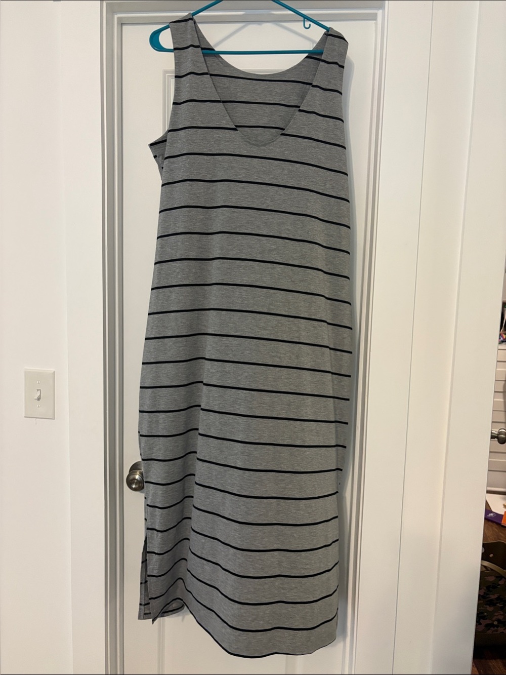 Women's Gray Striped Sleeveless V-Neck Dress